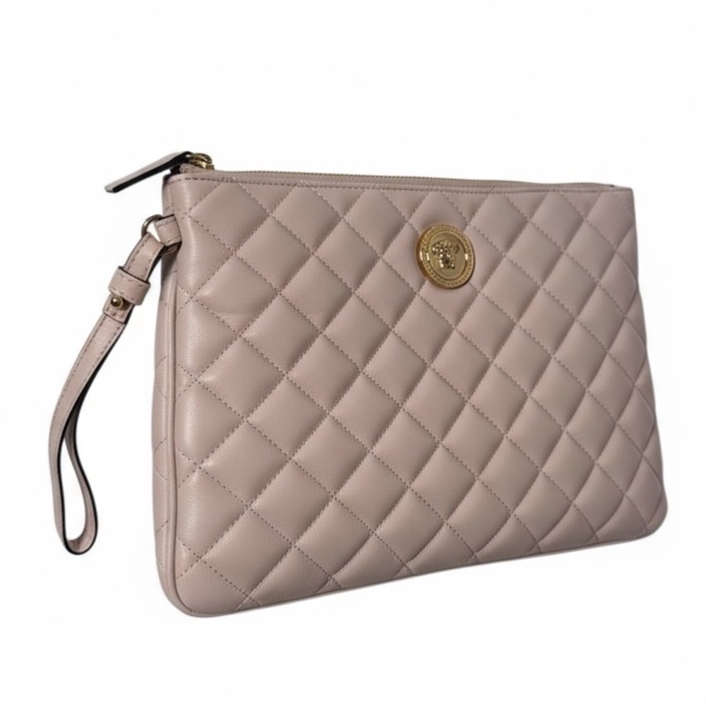 Versace Soft Pink Leather Quilted Wristlet Clutch - Picture 2 of 8